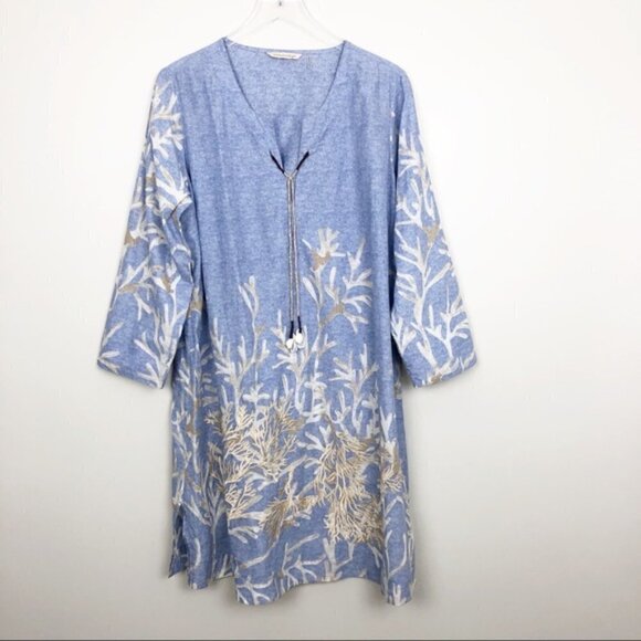 Soft Surroundings Tunic Top Shell Seeker Embroidered Coral Reef Beach Travel Cov - Picture 10 of 11